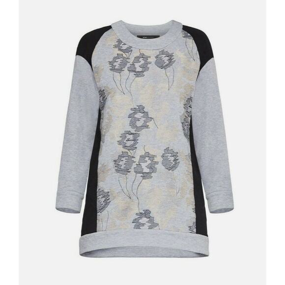 NWT BCBGMAXAZRIA Embroidered Tunic Sweatshirt French Terry Medium Heather Gray - Picture 5 of 16